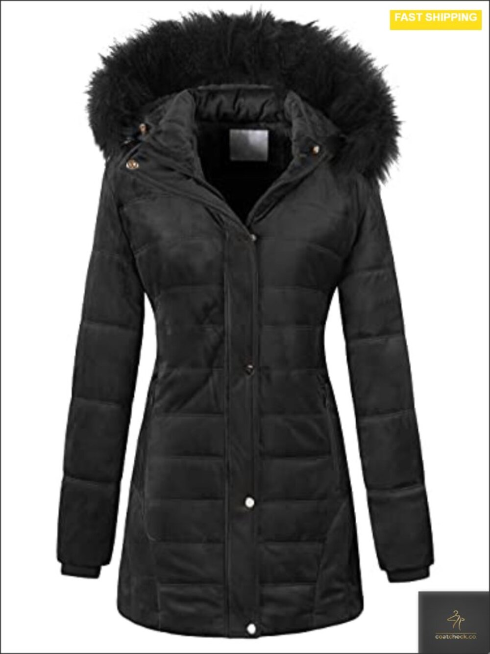 Women's Warm Winter Coat Quilted Velvet Puffer Jacket with Removable Faux Fur